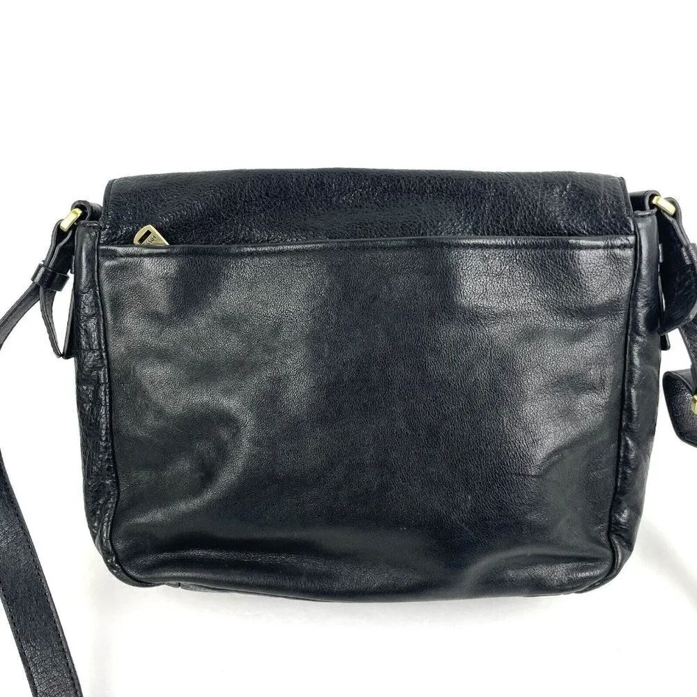 Fossil‎ Peyton Crossbody Bag Black Leather Double Flap Adjustable Strap Handbag